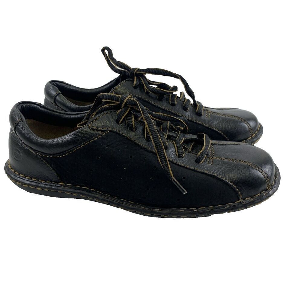Born Taisen Lace Up Oxford Shoes W31015 Black Leather Nubuck Flat Womens 6.5